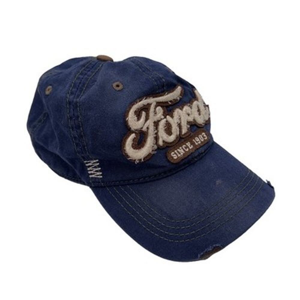 Ford Motors Distressed Ball Cap Adjustable with Ford Emblem in Back- Blue